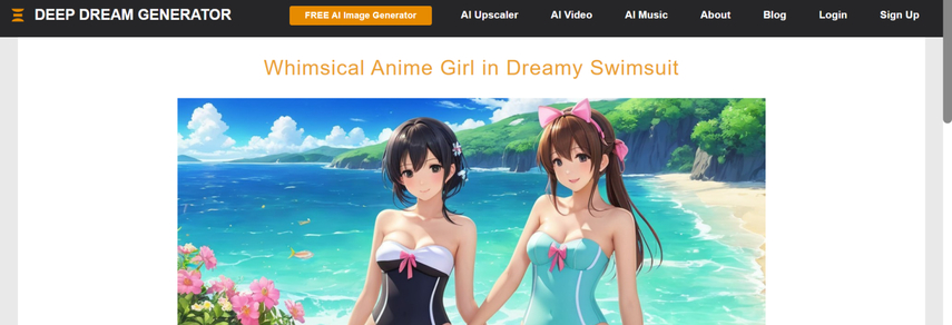 garota de anime na praia deep dream generator