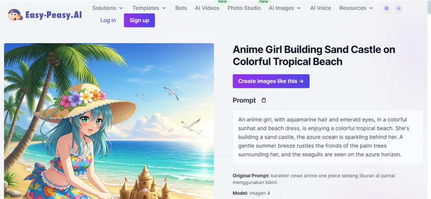 garota de anime na praia easy-peasy ai