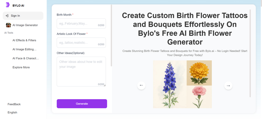 birth flower bouquet generator