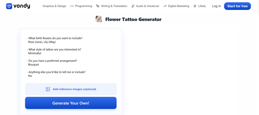 birth flower bouquet tattoo generator free