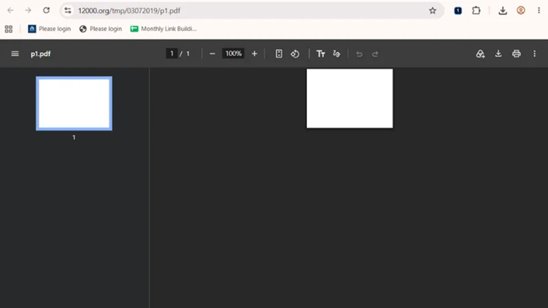 브라우저의 PDF 뷰어에서 빈 페이지로 표시되는 문서