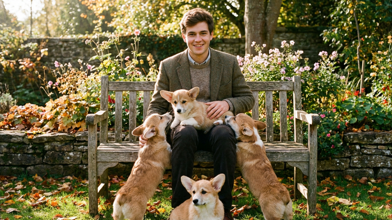 corgi puppies gathering in yard
