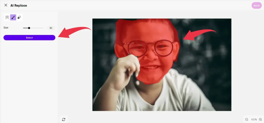 select face area carefully using brush tool