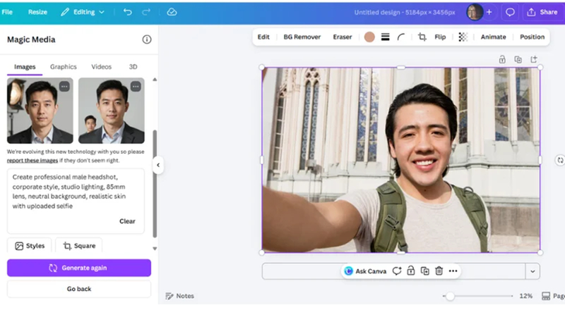 ai headshot generator to generate with canvas