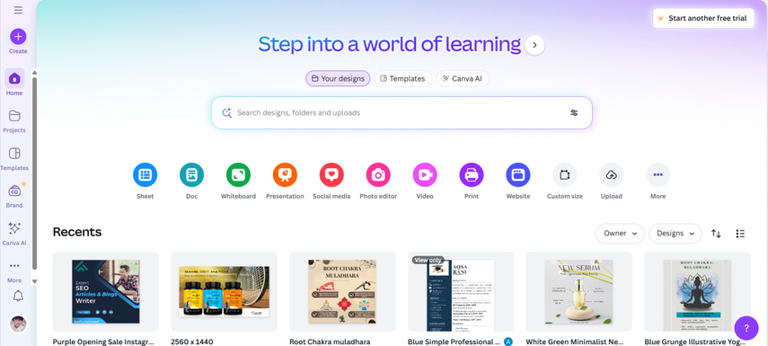 Canva 홈페이지 화면