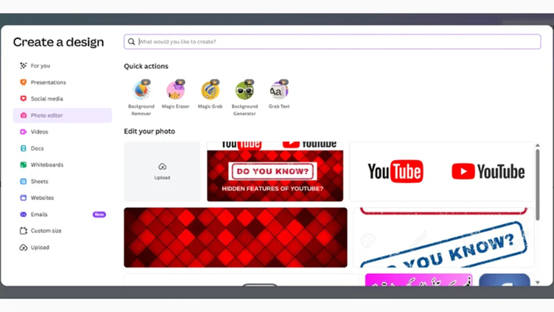 canva create photo editor interface