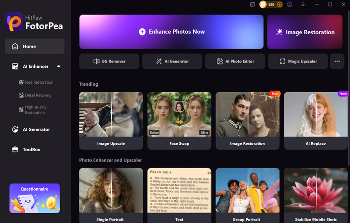 open HitPaw and select enhance photos now