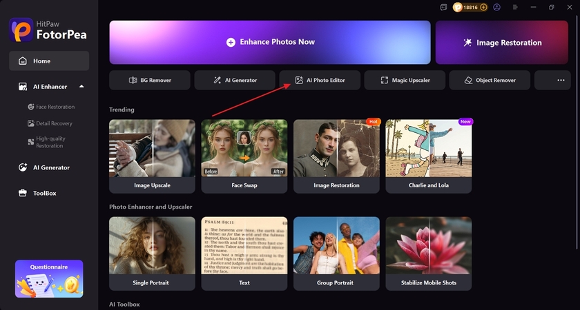 access ai photo editor tool in fotorpea