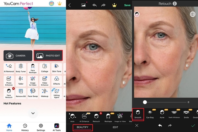 사진 편집 클릭 후 beautify 기능 선택
