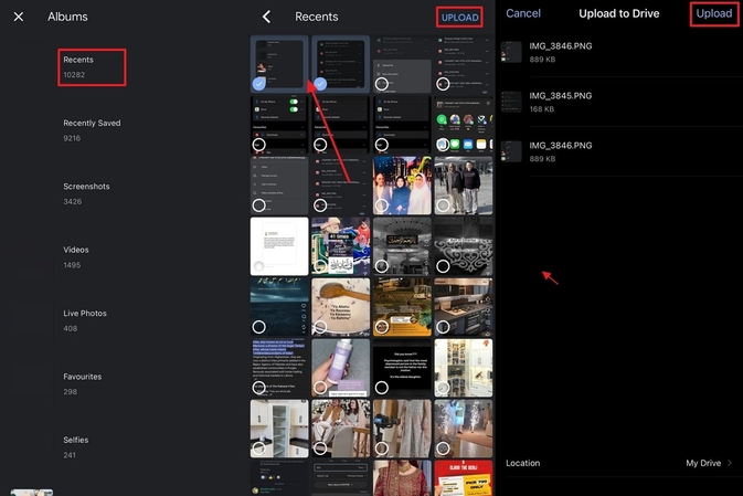 after selecting pictures, tap on export button