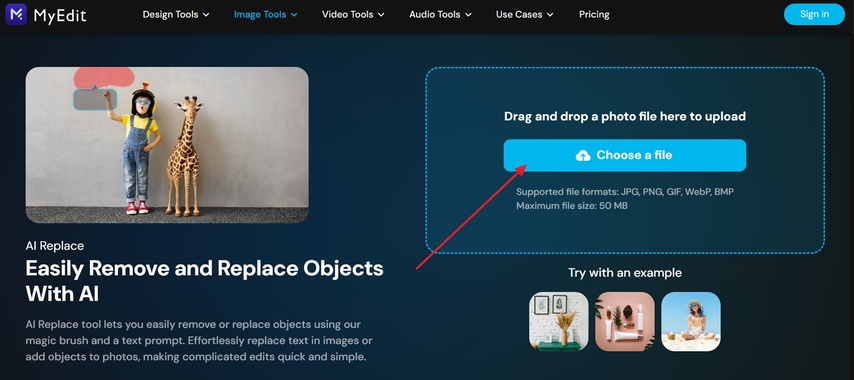 choose file to upload to myedit
