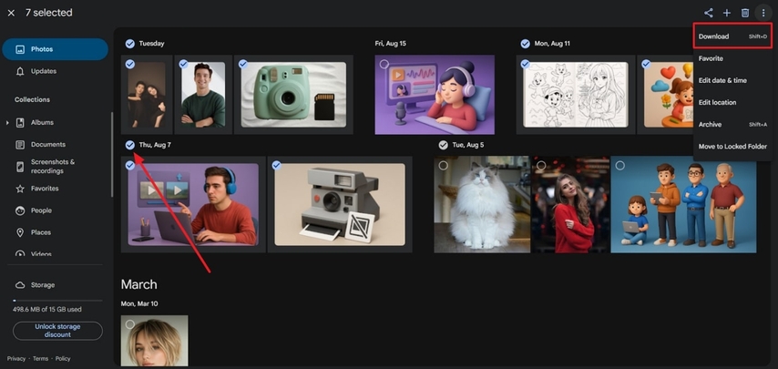 구글 사진 선택 및 다운로드