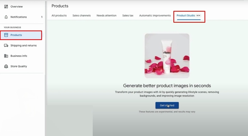 open the products studio option