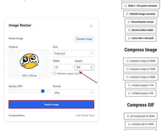click the resize image button