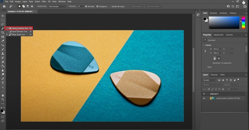 select magic wand to define area