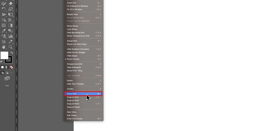 click the view option to select show grid