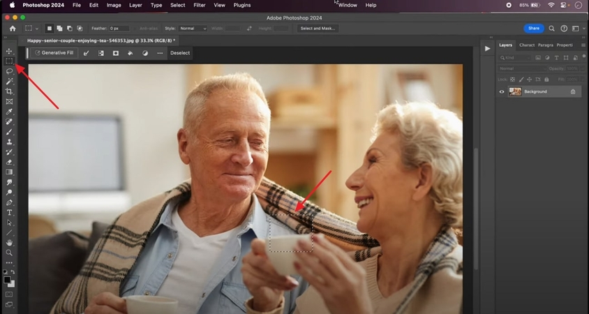 click on the square tool to select