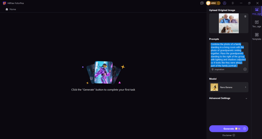 upload an image and add prompt