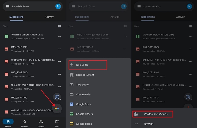 select the photos and videos option for file insertion