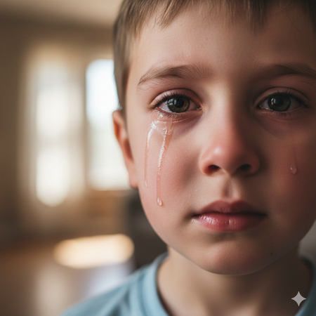 close up portrait of crying sad boy
