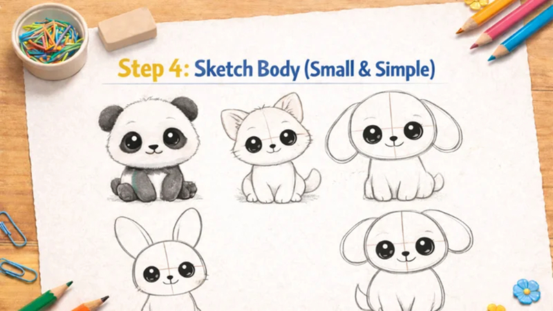 wie man einfache und süße tierkörper zeichnet