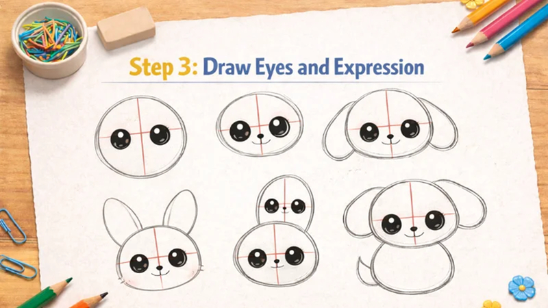 wie man süße augen bei einem tier cartoon zeichnet