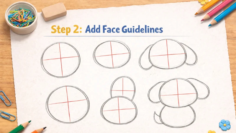 wie man richtlinien für süße tiergesichter zeichnet