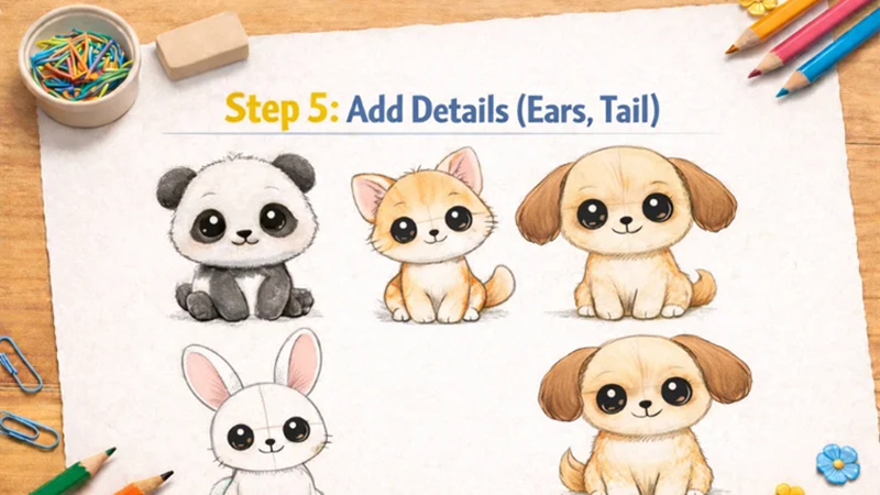 wie man süße tierdetails zeichnet