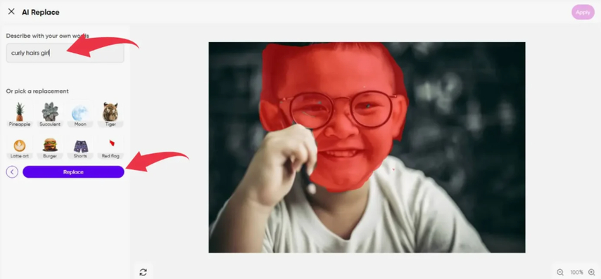 enter prompt and generate face swap result