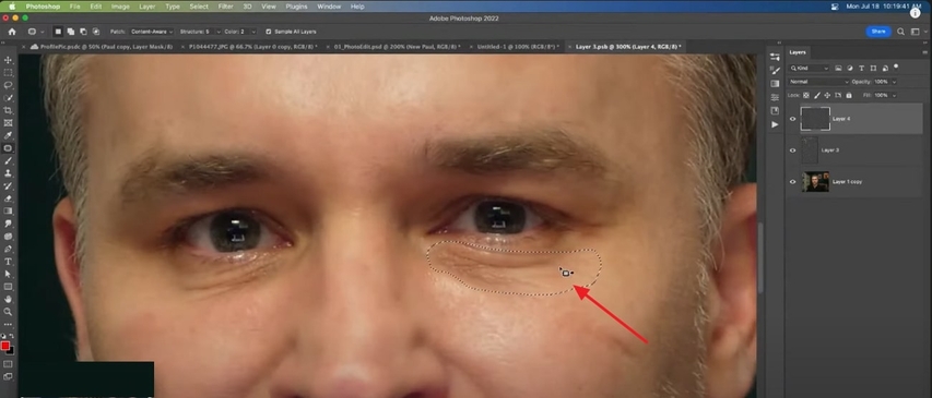 포토샵에서 얼굴 주름 영역 지정