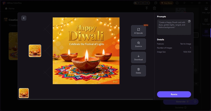 diwali ai card generated by fotorpea