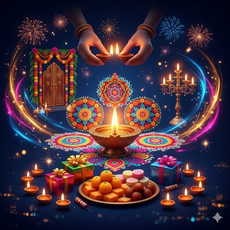 diya sweets rangoli diwali symbols