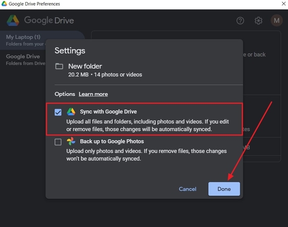 구글 드라이브 설정 변경 완료
