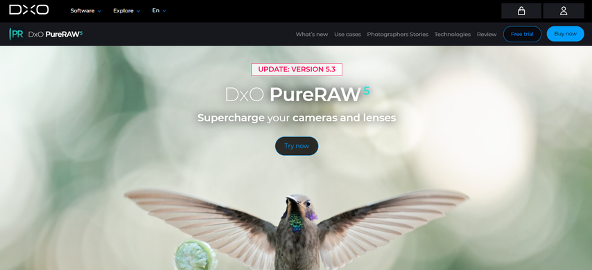 DxO PureRAW AI 이미지 노이즈 제거 도구 홈페이지 스크린샷