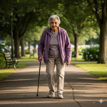 elderly person walking full body image
