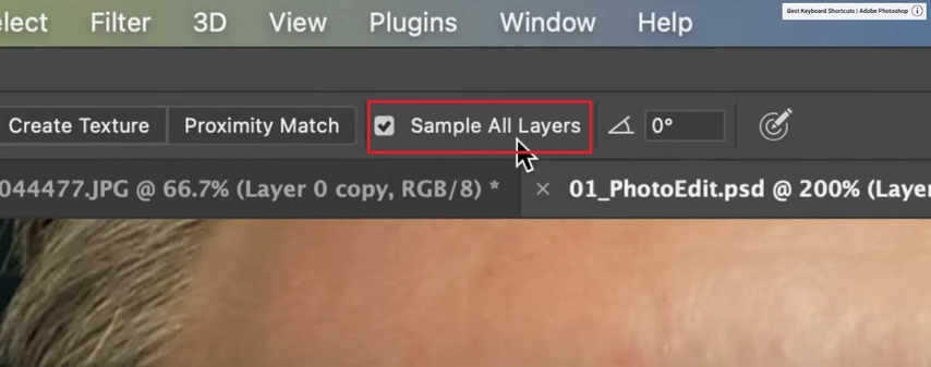 Sample All Layers 옵션 활성화