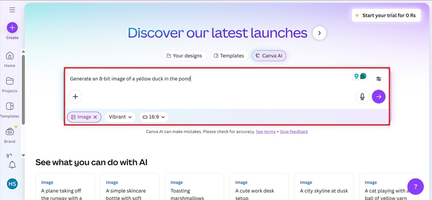 이미지 설정을 지정하고 Canva에서 생성