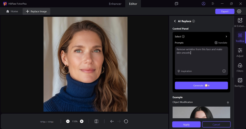 remove wrinkles and export final image