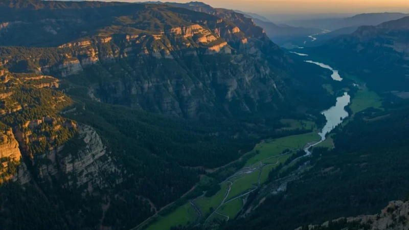 drone shot mountain sunrise aerial landscape