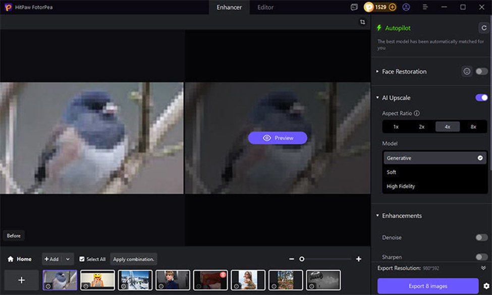 face model and upscale settings in hitpaw fotorpea