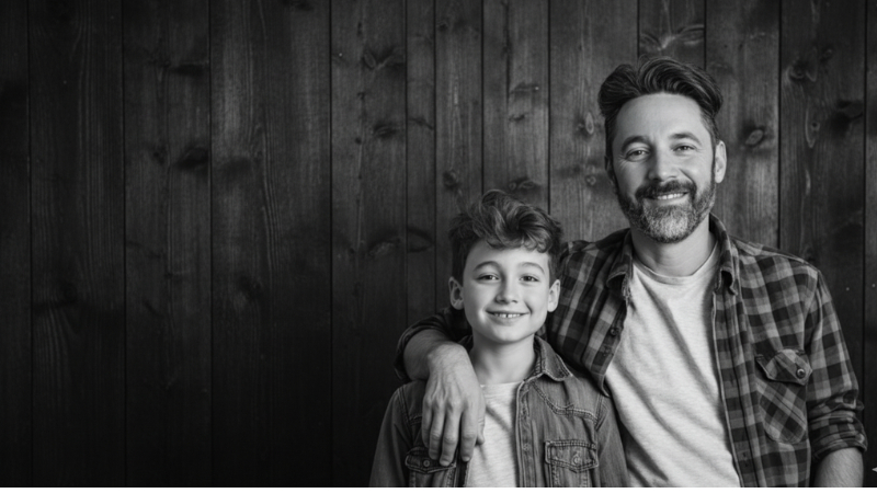 ai prompt father and son black and white photo