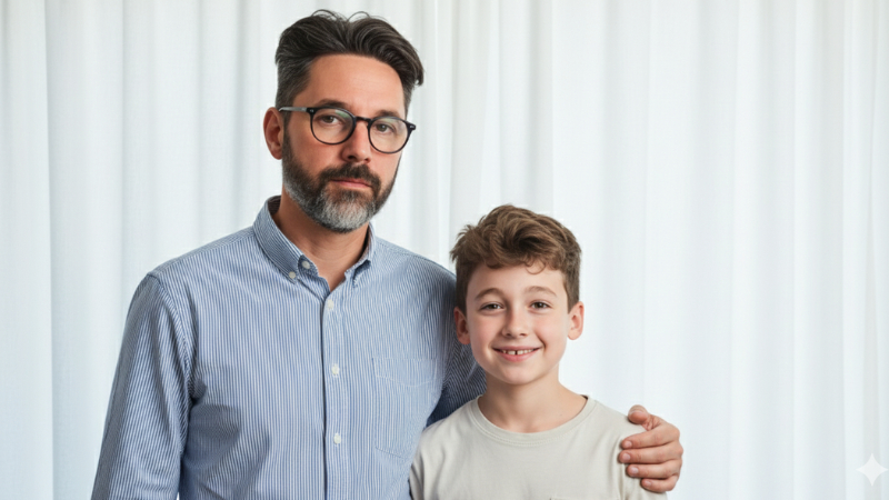 ai prompt father and son in casual clothes