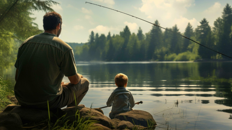 ai prompt father and son fishing together
