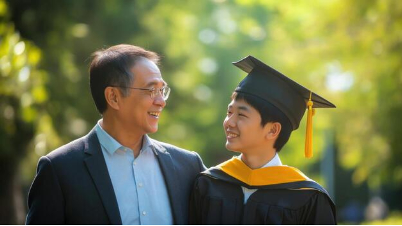 ai prompt father and son graduation photo