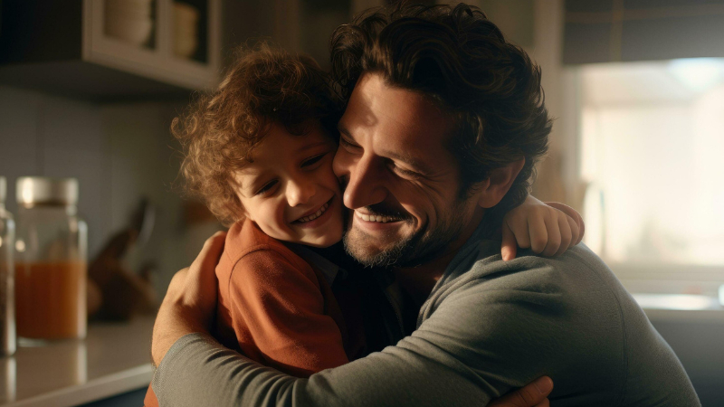 ai prompt father and son hugging