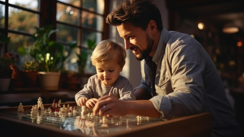 ai prompt father and son playing video games
