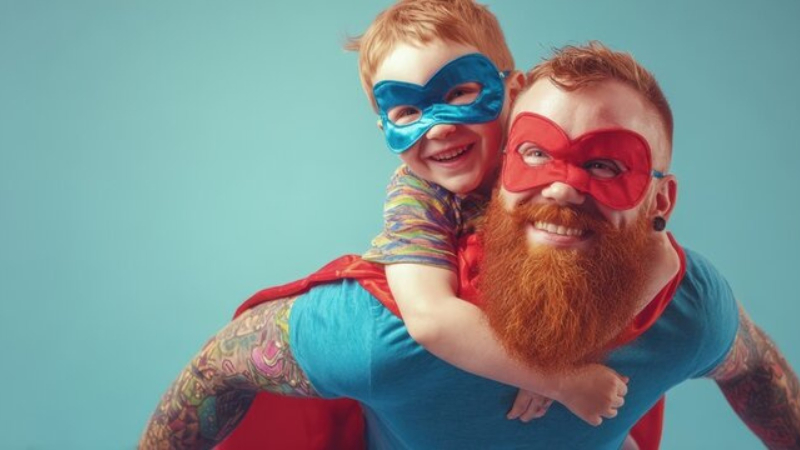ai prompt father and son as superheroes