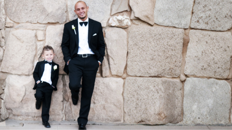 ai prompt father and son wedding photo