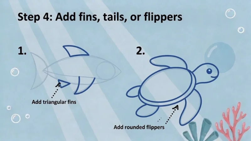 add fins tails and flippers to sea animals