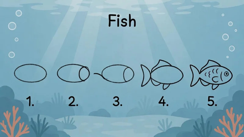 fish drawing step by step